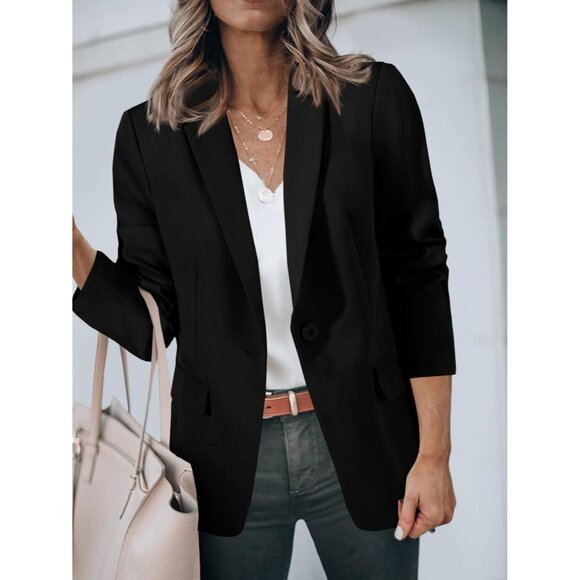Women’s Black Cicy Bell Casual Blazer Open Front Long Sleeve Office Suit - Picture 4 of 5